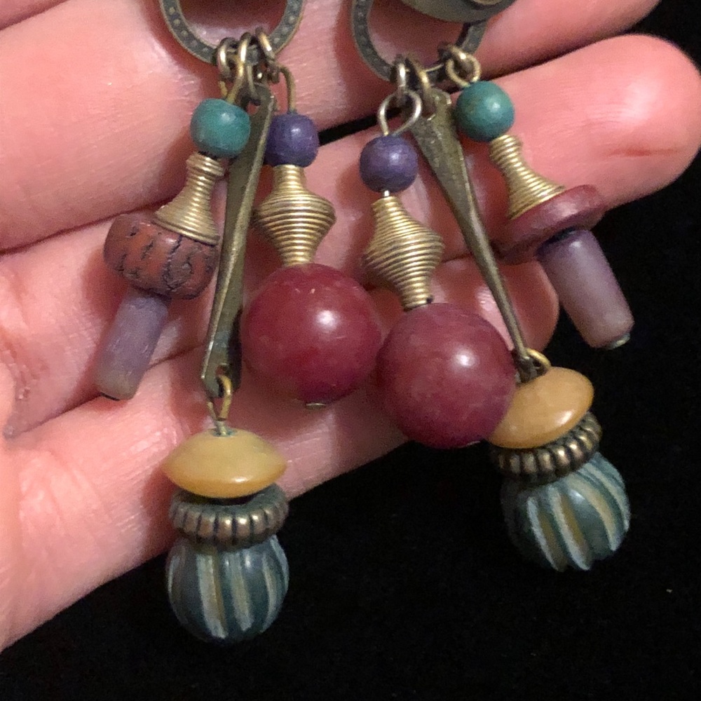 Vintage Colorful Beaded Earrings - Picture 3 of 11